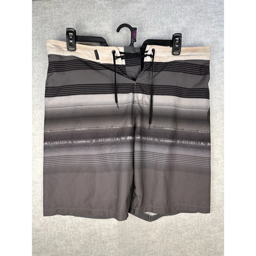 Hurley Phantom Mens Board Shorts Grey Black Striped Size 34